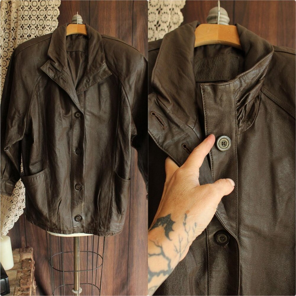 Vintage 1980s 1990s Leather Jacket, Jacqueline Ferrar Brown Coat, Size Small